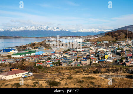 Ushuaia, Argentinien - 18. April 2011: Ushuaia ist die südlichste Stadt und Hafen in der Welt - Hauptstadt der argentinischen Provinz und Insel von Tierra d Stockfoto