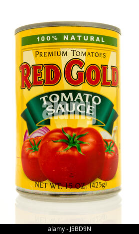 Winneconne, Wisconsin - 15. Mai 2017: A can Red Gold Tomatensauce auf einem isolierten Hintergrund. Stockfoto