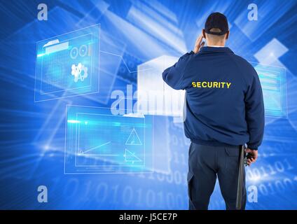Digitalen Verbund der Rückansicht der Wachmann gegen Bildschirm Stockfoto