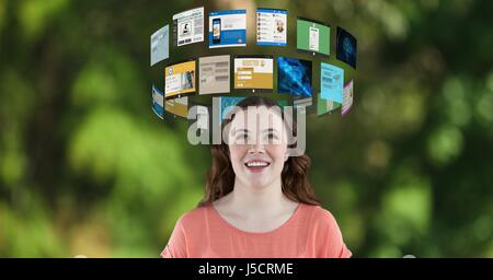 Digital Composite Panels überfliegen Frauenkopf Stockfoto