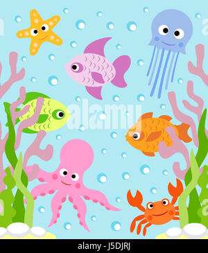 Hintergrund-Karte mit Meerestieren Stockfoto