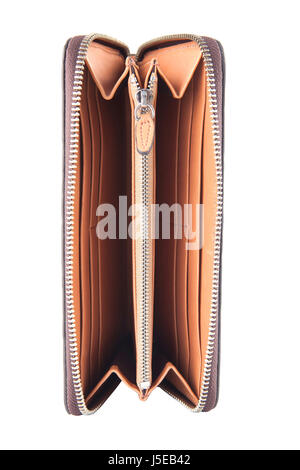 Öffnen Sie Geld Tasche Tasche innen isolierten weißen Hintergrund leer zeigen Stockfoto