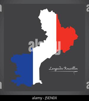 Languedoc-Roussillon Karte mit Abbildung der französischen Nationalflagge Stock Vektor