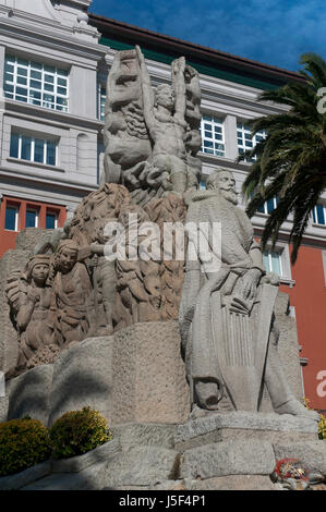 Denkmal für die galicische Schriftsteller Manuel Curros Enriquez, La Coruna, Region Galicien, Spanien, Europa Stockfoto