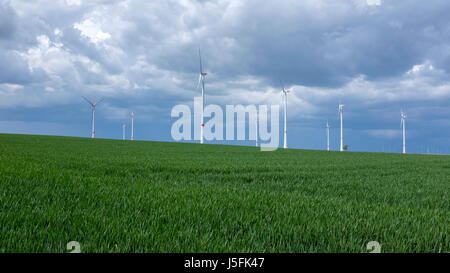 Windkraftanlagen in der Nähe von Bockenheim / Weinstraße, Rheinland-Pfalz, Deutschland Stockfoto