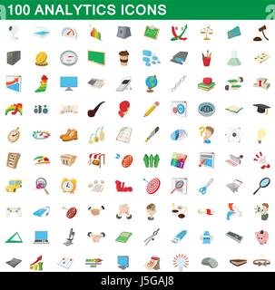 100 Analysen Icons set, cartoon-Stil Stock Vektor