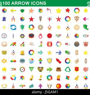 100 Pfeilsymbole gesetzt, cartoon-Stil Stock Vektor