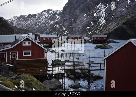 Das schöne Fischerdorf nusfjord in der norwegischen Lofoten. Stockfoto