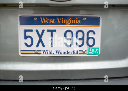 West Virginia wilde wunderbar erklären uns Kfz-Kennzeichen Stockfoto