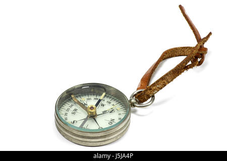 Vintage tragbare Kompass isoliert auf weißem Hintergrund Stockfoto