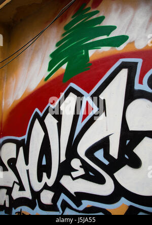 Graffitis an der Wand in Mar Mikhael, Beirut Governorate, Beirut, Libanon Stockfoto