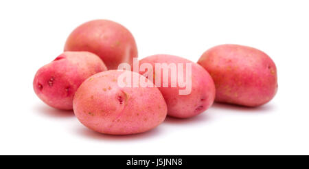 neue Kartoffeln mit roter Haut isoliert auf weißem Hintergrund Stockfoto