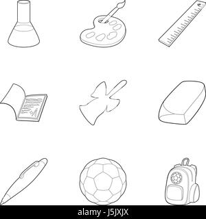 Schulzeit Icons Set, Stil skizzieren Stock Vektor