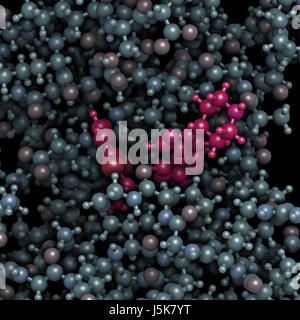Anaplastische Lymphom Kinase (ALK, Tyrosin-Kinase-Domäne) Protein. Im Komplex mit dem Inhibitor Crizotinib (Detail) angezeigt. 3D-Rendering. Stockfoto