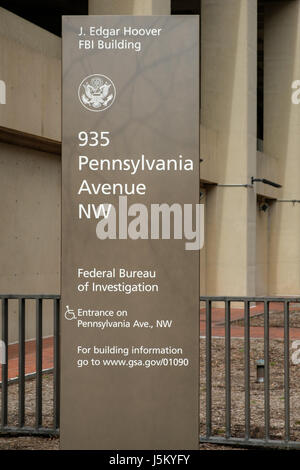 Schild außen FBI-Gebäude mit Dichtung Stockfoto