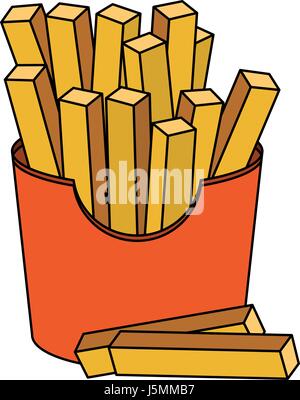 Farbe Bild Kartonschachtel mit Pommes frites Stock Vektor