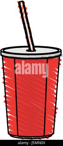 Farbe Kreide Streifen Cartoon Kunststoff Soda Einweg-Becher mit Deckel und Trinkhalm Stock Vektor