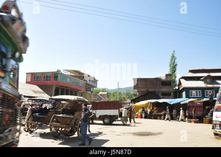 Kashmir Tanga Fahrt leichte Kutsche oder Curricle von einem Pferd (vergleiche ekka) für den Transport verwendet gezeichnet (Photo Copyright © by Saji Maramon) Stockfoto