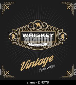 Vintage-Rahmen-Design für Etiketten, Banner, Logo, Emblem, Menü, Aufkleber und andere Design. Geeignet für Whisky, Bier, Café, Hotel, Resort, Schmuck Stock Vektor