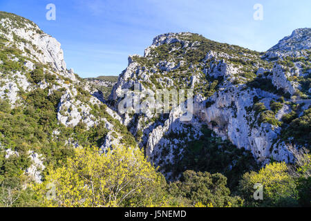 Frankreich, Pyrenäen Orientales, Saint Paul de Fenouillet, Galamus Gorges und Saint Antoine Einsiedelei auf der Klippe Stockfoto