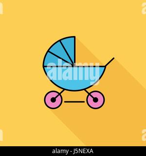 Kinderwagen-Symbol. Flache Vektor zugehörige Symbol mit langen Schatten für Web und mobile Anwendungen. Es kann als - Logo, Symbol, Piktogramm, Infografik-Element verwendet werden. Stock Vektor