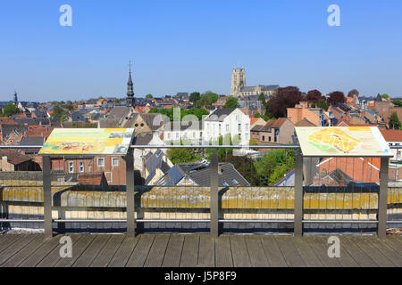 Panoramablick auf das 13. Jahrhundert gotische St. Katharinen-Kirche (links) und die gotische Basilika unserer lieben Frau (rechts) in Tongeren, Belgien Stockfoto