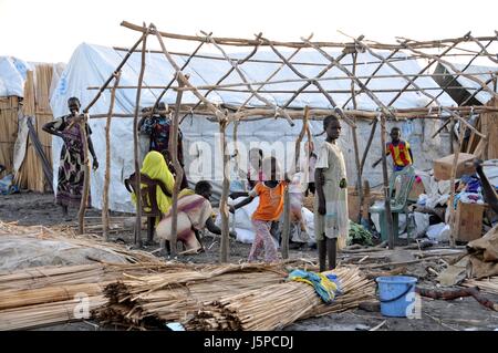 Khartoum. 17. Mai 2017. Flüchtlinge aus dem Südsudan bauen ein Zelt in einem Flüchtlingslager im Sudan des Weißen Nil Zustand nahe der Grenze zu South Sudan am 17. Mai 2017. Die sudanesischen roten Halbmond Gesellschaft (SRCS) am Dienstag sagte, es geht darum, an den wachsenden Zustrom von Flüchtlingen aus dem Südsudan zu erfüllen appellieren dringend Erleichterung. Bildnachweis: Mohamed Babiker/Xinhua/Alamy Live-Nachrichten Stockfoto