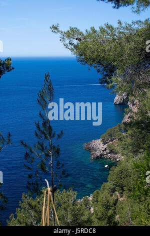 Zu Fuß Weg Natur Landschaftsansicht im Tramuntana-Gebirge zwischen Sóller und Cala Tuent, Mallorca, Spanien. Stockfoto