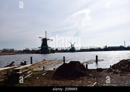 Windmühlen in Zaanse Schans, Niederlande, in der Nähe von Amsterdam Stockfoto