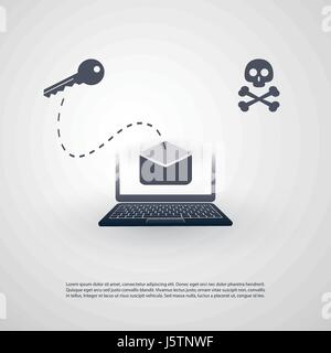Laptop und Umschlag - Hintertür Infektion per E-mail-Virus, Malware, Ransomware, Betrug, Spam, Phishing, e-Mail-Betrug, Hacker-Angriff - IT-Sicherheitskonzept Stock Vektor