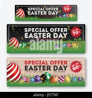 Satz von Ostern Verkauf Special Rabatt Web-Banner. Saison Gruß Hintergrundvorlage. Vektor-illustration Stock Vektor