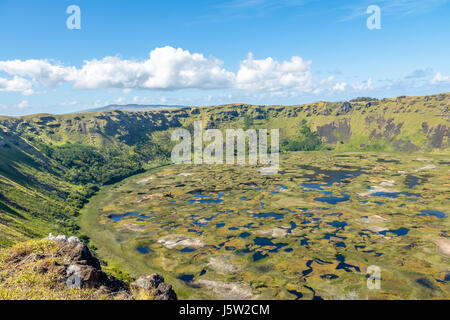 Rano Kau Vulkankrater - Osterinsel, Chile Stockfoto