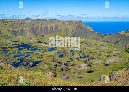 Rano Kau Vulkankrater - Osterinsel, Chile Stockfoto