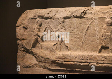 Römische Darstellung Gladiatorenkämpfe auf dem Display in Plovdiv am Stadion Trimontium schnitzen Stockfoto