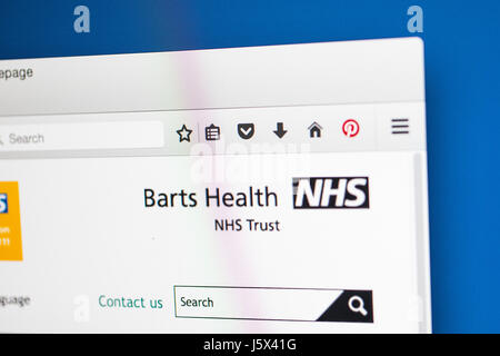 LONDON, UK - 17. Mai 2017: Die Homepage der offiziellen Website für den Barts Health NHS Trust, am 17. Mai 2017. Stockfoto