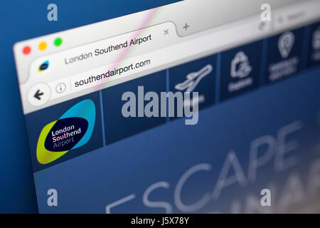 LONDON, UK - 17. Mai 2017: Die Homepage der offiziellen Website von London Southend Airport, am 17. Mai 2017. Stockfoto
