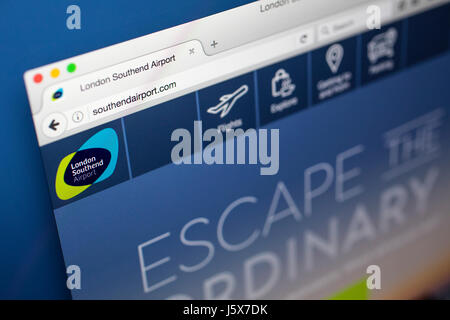 LONDON, UK - 17. Mai 2017: Die Homepage der offiziellen Website von London Southend Airport, am 17. Mai 2017. Stockfoto