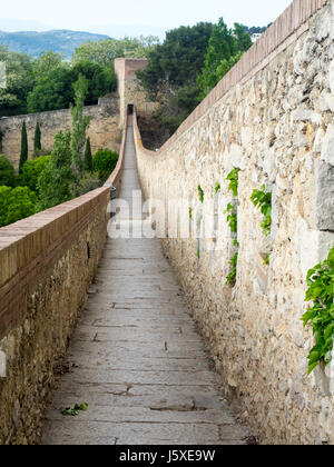 Die Mauern von Girona, rund um die alte Stadt Girona, sind eine Kombination der Carolingian römischen und mittelalterlichen Mauern, Girona, Spanien. Stockfoto