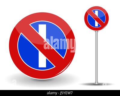 Parkplatz zu verbieten. Rote und blaue Straßenschild. Vektor-Illustration. Stock Vektor