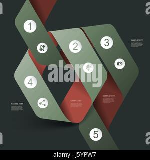 Bunte abstrakte moderne nummerierten Infografiken Cover oder Präsentation kreative Design-Vorlage mit verdrehten Papier schneiden, Schleifen und Symbole Stock Vektor