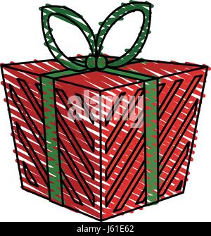 Wachsmalstift Farbstreifen cartoon Weihnachten Geschenkbox mit Bogen Packpapier Stock Vektor