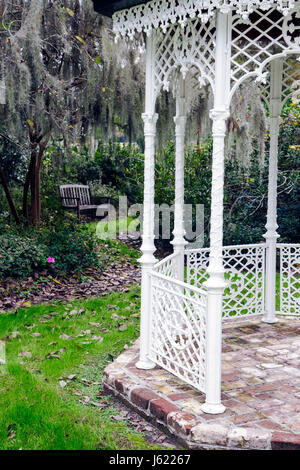 Charleston South Carolina, Lowcountry, Ashley River Road, Magnolia Plantation & Gardens, 1676, Kulturerbe, Pavillon, Bank, SC091121030 Stockfoto