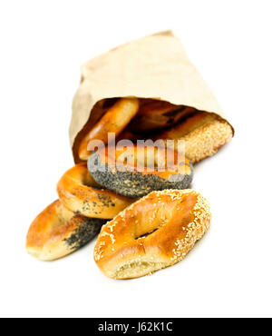 Brot-Tasche Bäckerei Bakeshop Bäckerei gebacken Sesam Blatt Papier einige Stockfoto