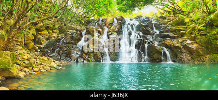 Malerischer Wasserfall Cascade Vacoas. Insel Mauritius. Panorama Stockfoto