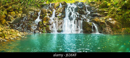 Malerischer Wasserfall Cascade Vacoas. Insel Mauritius. Panorama Stockfoto