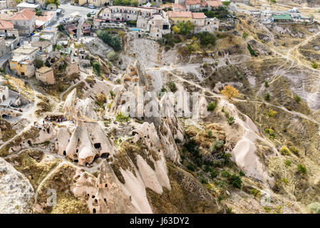 Draufsicht von Uchisar Castle. Cappadocia. Nevsehir Provinz. Turkei Stockfoto