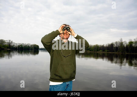 Michigan Saginaw, Johnny Panther Quest, Shiawassee National Wildlife Refuge, Erhaltung, Ökotourismus, Lake Linton, Saginaw River, frühes Frühjahr, Männer männlich Stockfoto