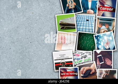 Business &amp; Entrepreneurship Fotocollage über grauen Beton Hintergrund Stockfoto