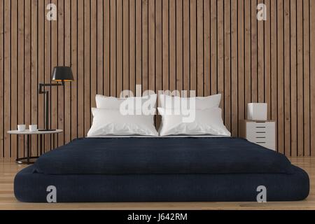 minimalistische Zimmer mit Holz Loft Design in 3D-Rendering Stockfoto
