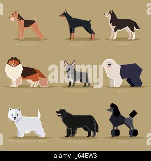 Hund flach Icons set Stock Vektor